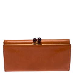 Pre Owned Prada Orange Leather  Kisslock Flap Continental Wallet