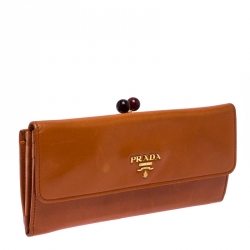 Pre Owned Prada Orange Leather  Kisslock Flap Continental Wallet