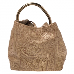 Pre Owned Prada Gold Printed Leather Ring Pouch