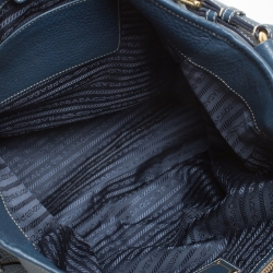 Pre Owned Prada Navy Blue Leather Front Zip Hobo