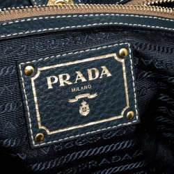 Pre Owned Prada Navy Blue Leather Front Zip Hobo