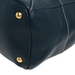 Pre Owned Prada Navy Blue Leather Front Zip Hobo