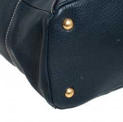 Pre Owned Prada Navy Blue Leather Front Zip Hobo