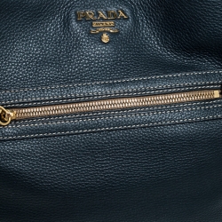 Pre Owned Prada Navy Blue Leather Front Zip Hobo
