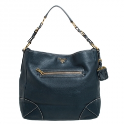 Pre Owned Prada Navy Blue Leather Front Zip Hobo