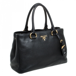 Pre Owned Prada Black Leather Vitello Daino Tote 