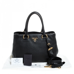 Pre Owned Prada Black Leather Vitello Daino Tote 