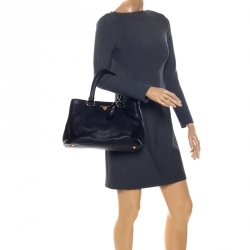 Pre Owned Prada Black Leather Vitello Daino Tote 