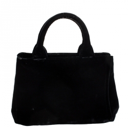 Pre Owned Prada Black Velvet Chain Mini Canapa Tote