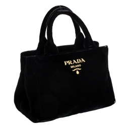 Pre Owned Prada Black Velvet Chain Mini Canapa Tote