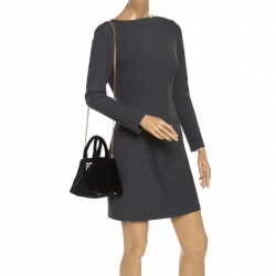 Pre Owned Prada Black Velvet Chain Mini Canapa Tote