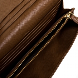 Pre Owned Prada Brown Saffiano Leather Flap Continental Wallet