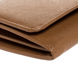 Pre Owned Prada Brown Saffiano Leather Flap Continental Wallet