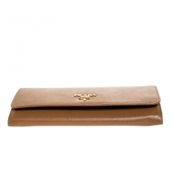 Pre Owned Prada Brown Saffiano Leather Flap Continental Wallet