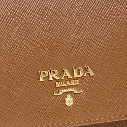 Pre Owned Prada Brown Saffiano Leather Flap Continental Wallet