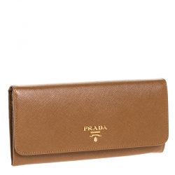 Pre Owned Prada Brown Saffiano Leather Flap Continental Wallet