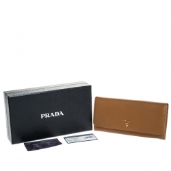 Pre Owned Prada Brown Saffiano Leather Flap Continental Wallet