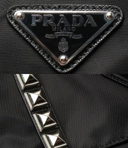 Prada Black New Vela Nylon Studded Messenger Bag