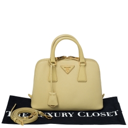 Pre Owned Prada Yellow Saffiano Lux Leather Small Promenade Satchel