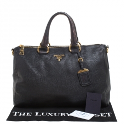 Pre Owned Prada Nero Vitello Daino Leather Convertible Satchel