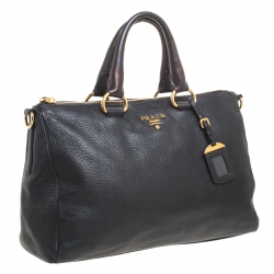 Pre Owned Prada Nero Vitello Daino Leather Convertible Satchel