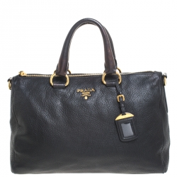 Pre Owned Prada Nero Vitello Daino Leather Convertible Satchel