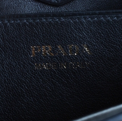 Pre Owned Prada Black/Beige Straw and Leather Medium Panier Top Handle Bag
