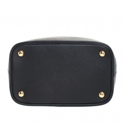 Pre Owned Prada Black/Beige Straw and Leather Medium Panier Top Handle Bag