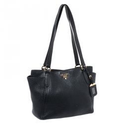 Pre Owned Prada Black Vitello Danio Leather Side Pocket Shoulder Bag