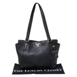 Pre Owned Prada Black Vitello Danio Leather Side Pocket Shoulder Bag