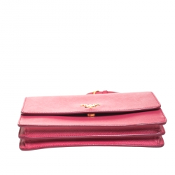 Pre Owned Prada Hot Pink Saffiano Leather Clutch Shouder Bag