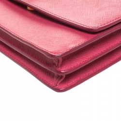 Pre Owned Prada Hot Pink Saffiano Leather Clutch Shouder Bag
