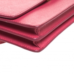 Pre Owned Prada Hot Pink Saffiano Leather Clutch Shouder Bag