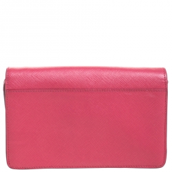Pre Owned Prada Hot Pink Saffiano Leather Clutch Shouder Bag