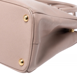 Pre Owned Prada Beige Saffiano Lux Leather Small Double Zip Tote