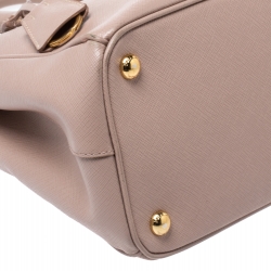 Pre Owned Prada Beige Saffiano Lux Leather Small Double Zip Tote