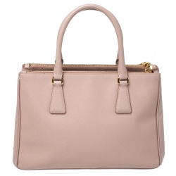 Pre Owned Prada Beige Saffiano Lux Leather Small Double Zip Tote