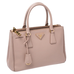 Pre Owned Prada Beige Saffiano Lux Leather Small Double Zip Tote