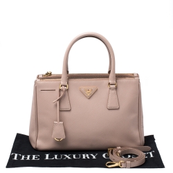 Pre Owned Prada Beige Saffiano Lux Leather Small Double Zip Tote