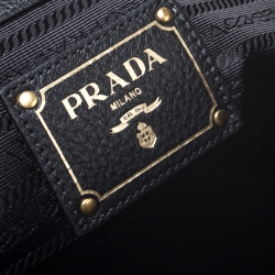 Pre Owned Prada Black Vitello Daino Leather Logo Embossed Tote