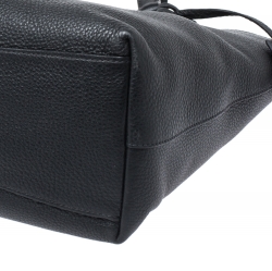 Pre Owned Prada Black Vitello Daino Leather Logo Embossed Tote