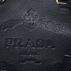 Pre Owned Prada Black Vitello Daino Leather Logo Embossed Tote