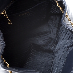 Pre Owned Prada Navy Blue Soft Leather Chain Tote