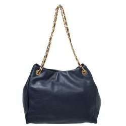 Pre Owned Prada Navy Blue Soft Leather Chain Tote