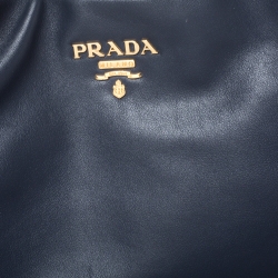 Pre Owned Prada Navy Blue Soft Leather Chain Tote