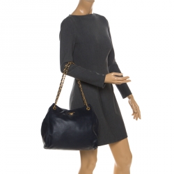 Pre Owned Prada Navy Blue Soft Leather Chain Tote