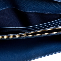 Pre Owned Prada Navy Blue Saffiano Lux Leather Wallet on Chain