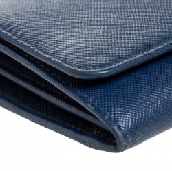 Pre Owned Prada Navy Blue Saffiano Lux Leather Wallet on Chain