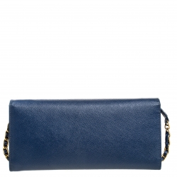 Pre Owned Prada Navy Blue Saffiano Lux Leather Wallet on Chain