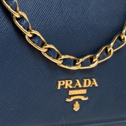 Pre Owned Prada Navy Blue Saffiano Lux Leather Wallet on Chain
